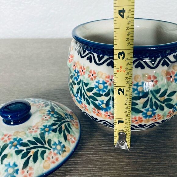 Boleslawiec Unikat Polish Pottery Ceramic Lidded Jar & Saucer Set - Picture 5 of 9